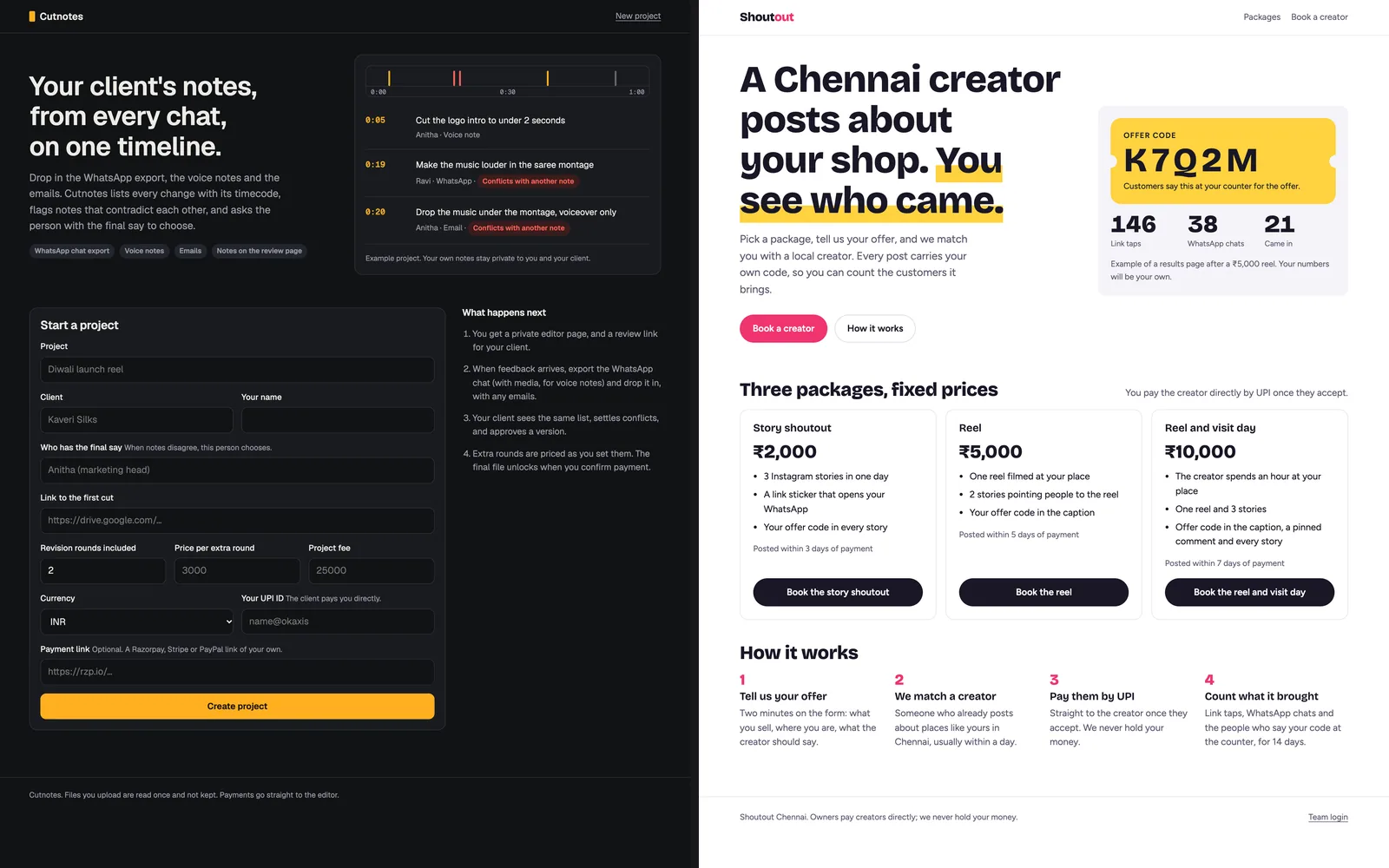 Screenshot of Cutnotes and Shoutout
