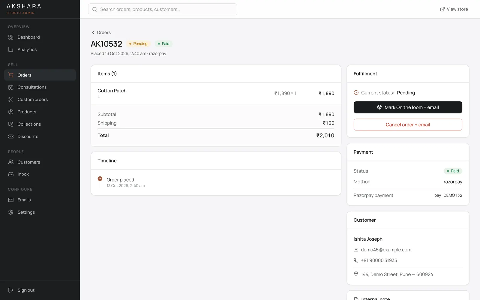 Akshara Admin: Order detail