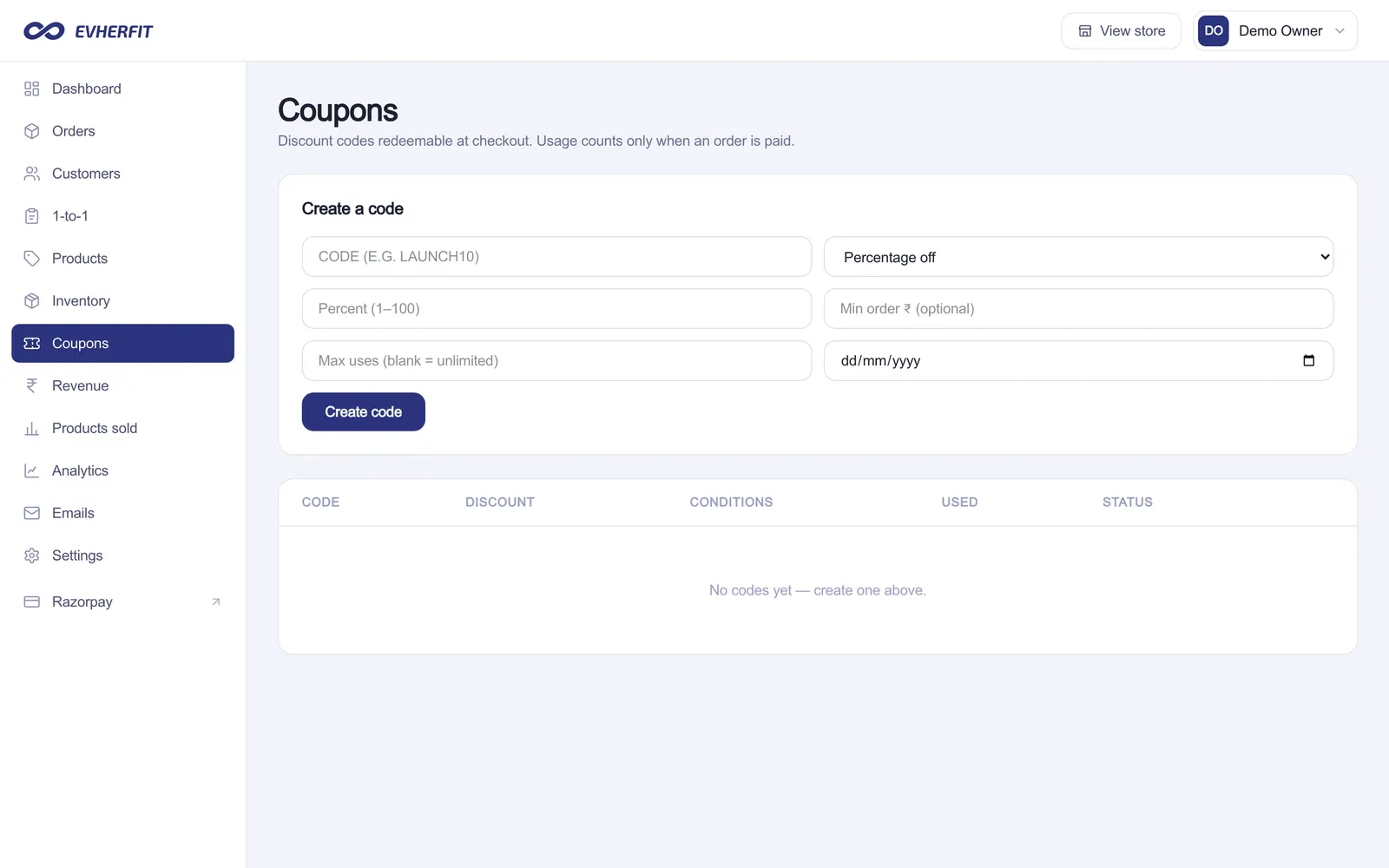 EVHERFIT Admin: Coupons