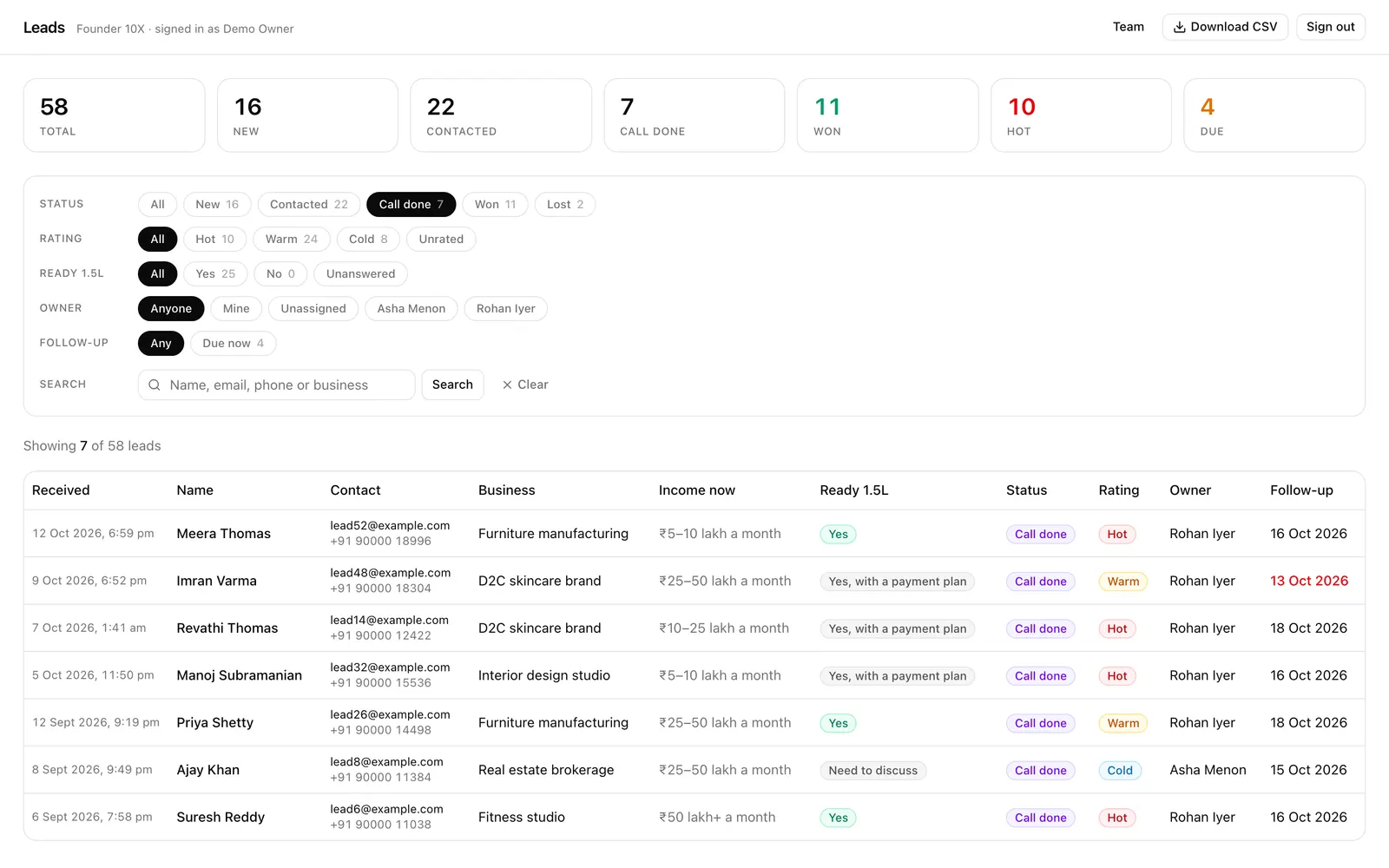 Founder 10X Admin: Call done