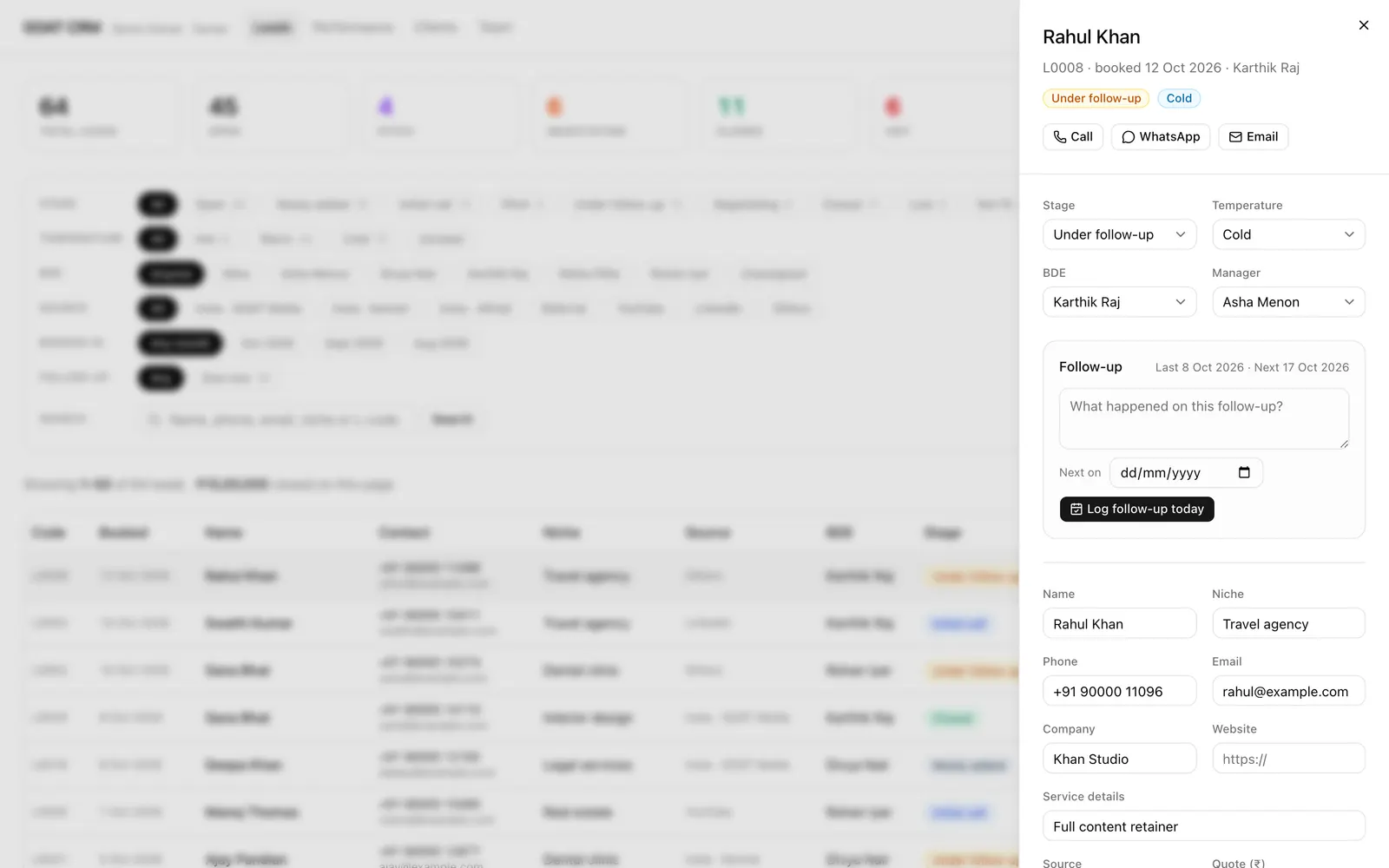 GOAT CRM: Lead detail