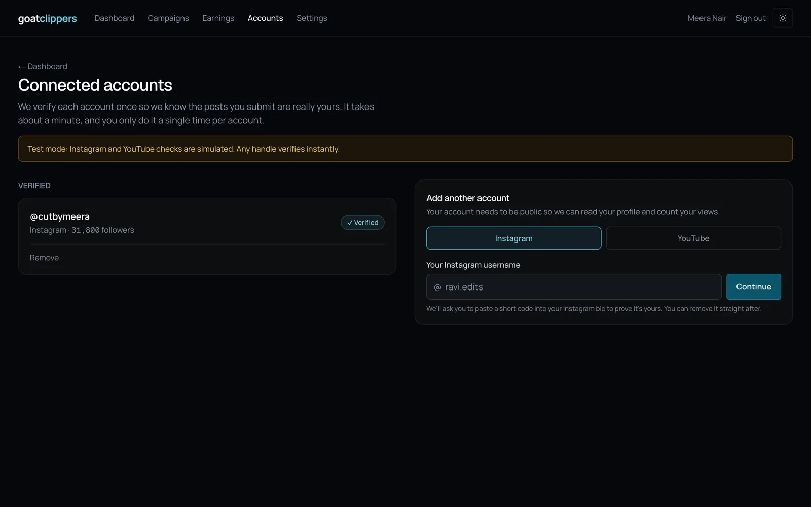 GoatClippers Clipper Dashboard: Accounts