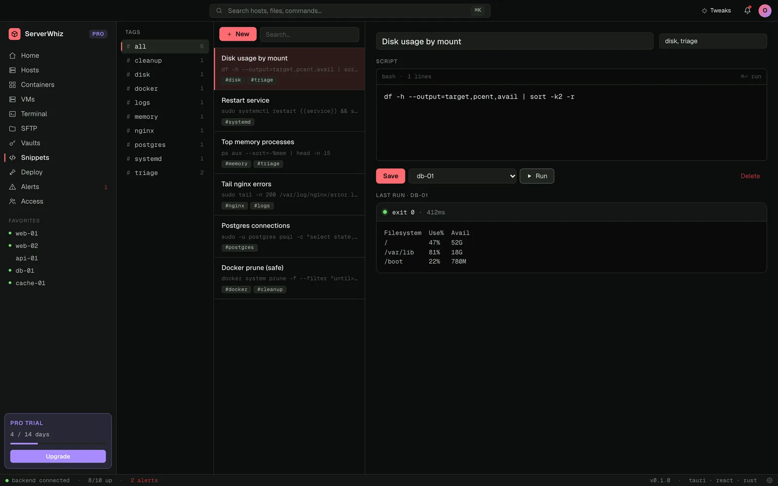 ServerWhiz: Snippets