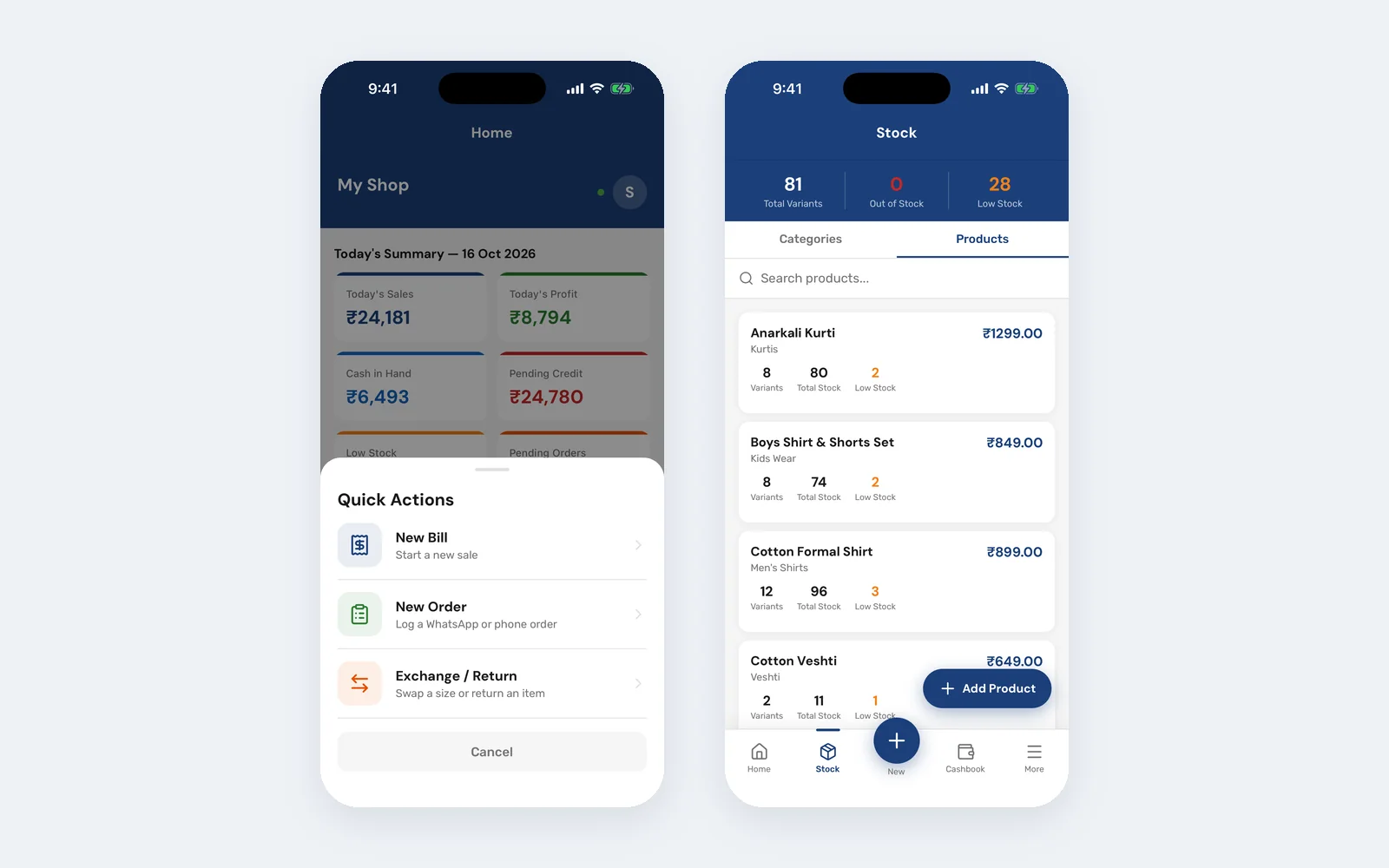 ShopOps: Quick actions and stock