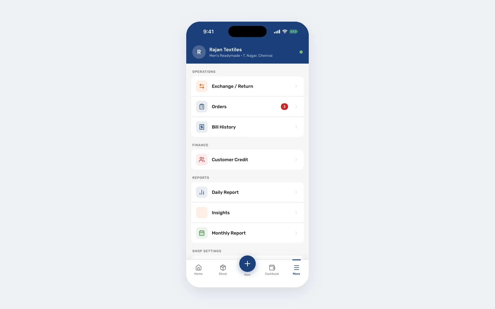 ShopOps: More menu