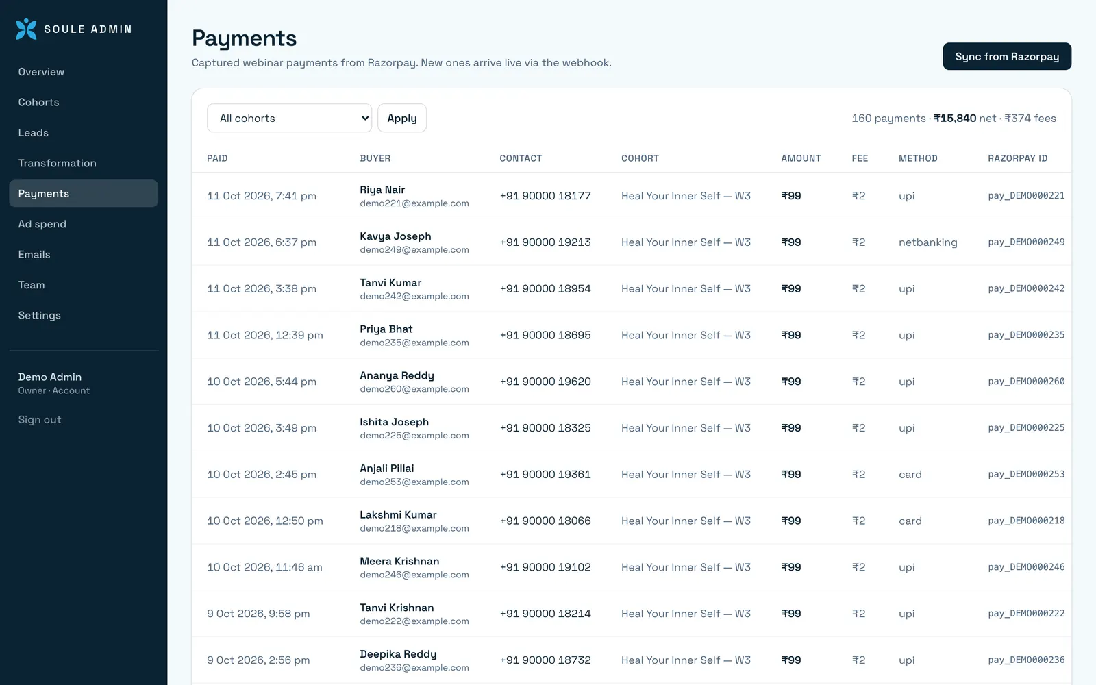Soule Healers Admin: Payments
