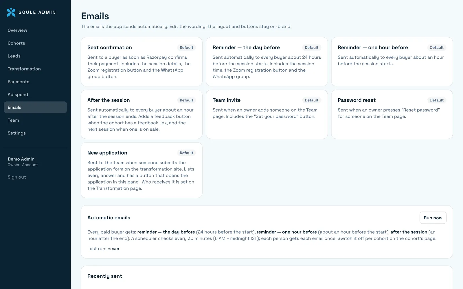 Soule Healers Admin: Emails