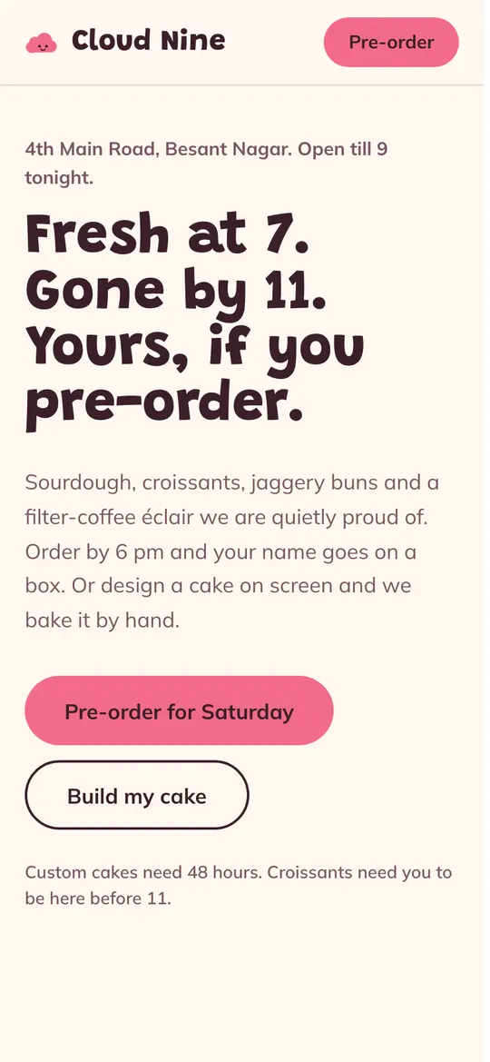 Cloud Nine Bakery on a phone