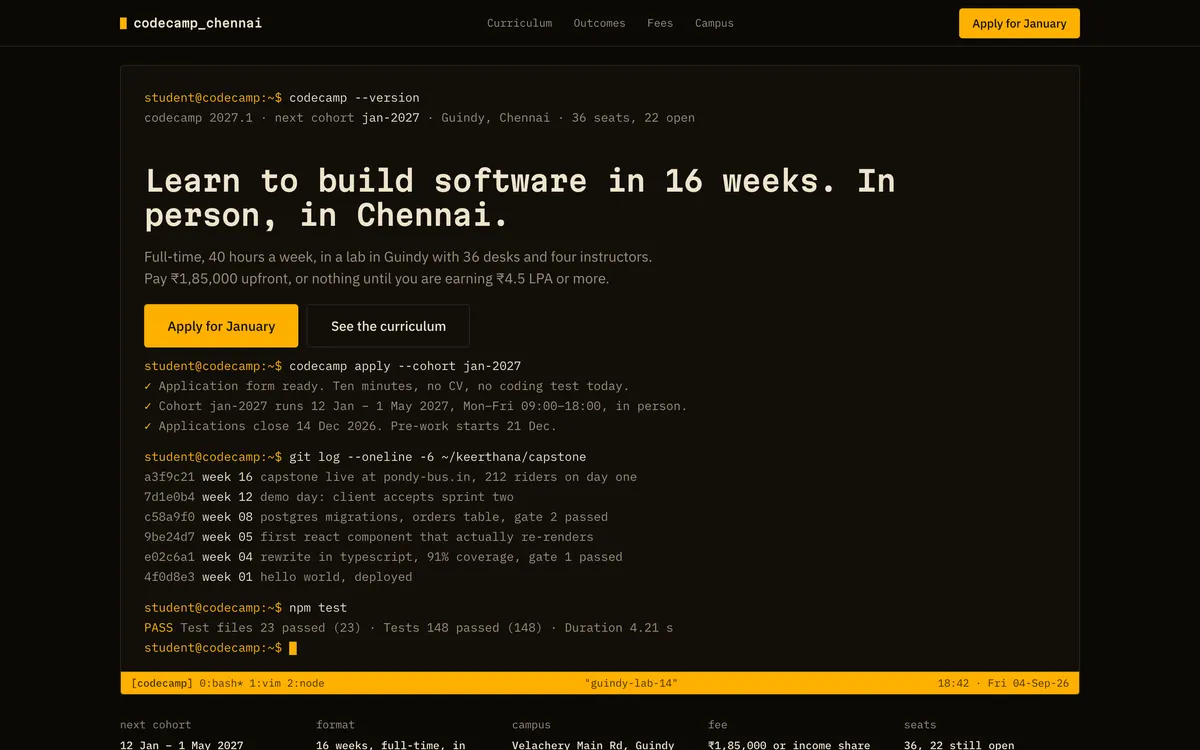 CodeCamp Chennai on desktop