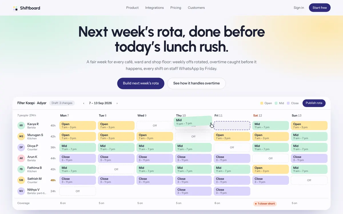 Shiftboard on desktop