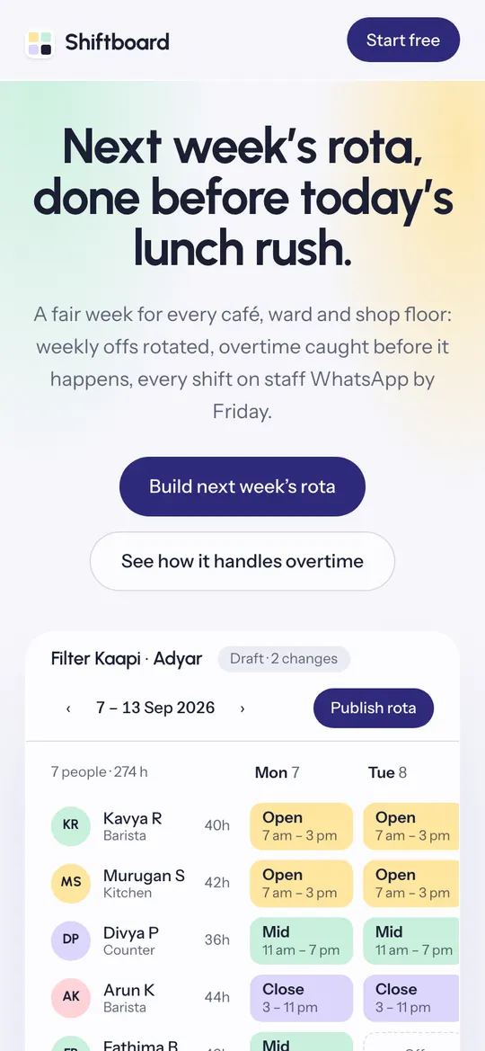 Shiftboard on a phone